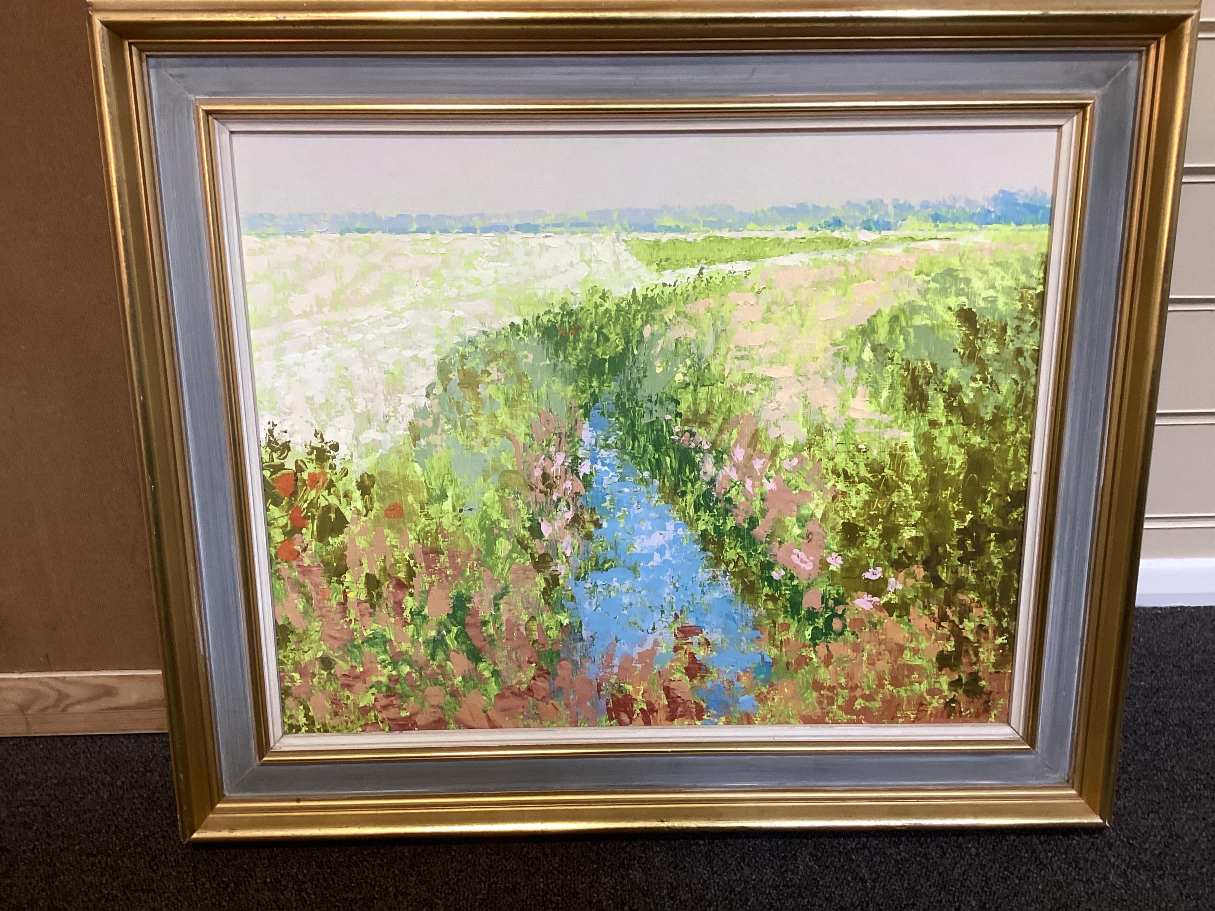 Lionel Bulmer (English, 1919-1991), oil on board, 'Water Meadows, Southwold', signed, with Jonleigh Gallery label verso, 39 x 49cm. Condition - good